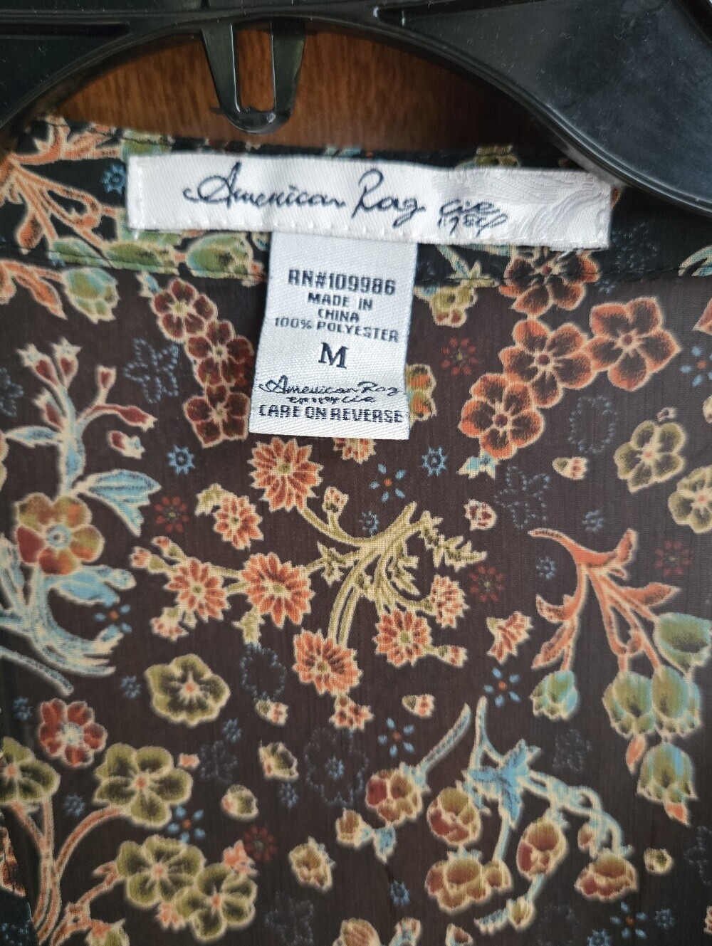 American Rag Black Floral Ruffle Blouse - Picture 5 of 6